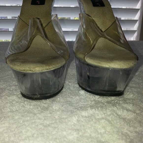Pleaser Single Strap Clear High Heels Dancer Platforms Worn - Picture 5 of 9